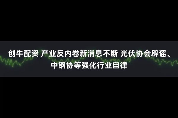 创牛配资 产业反内卷新消息不断 光伏协会辟谣、中钢协等强化行业自律